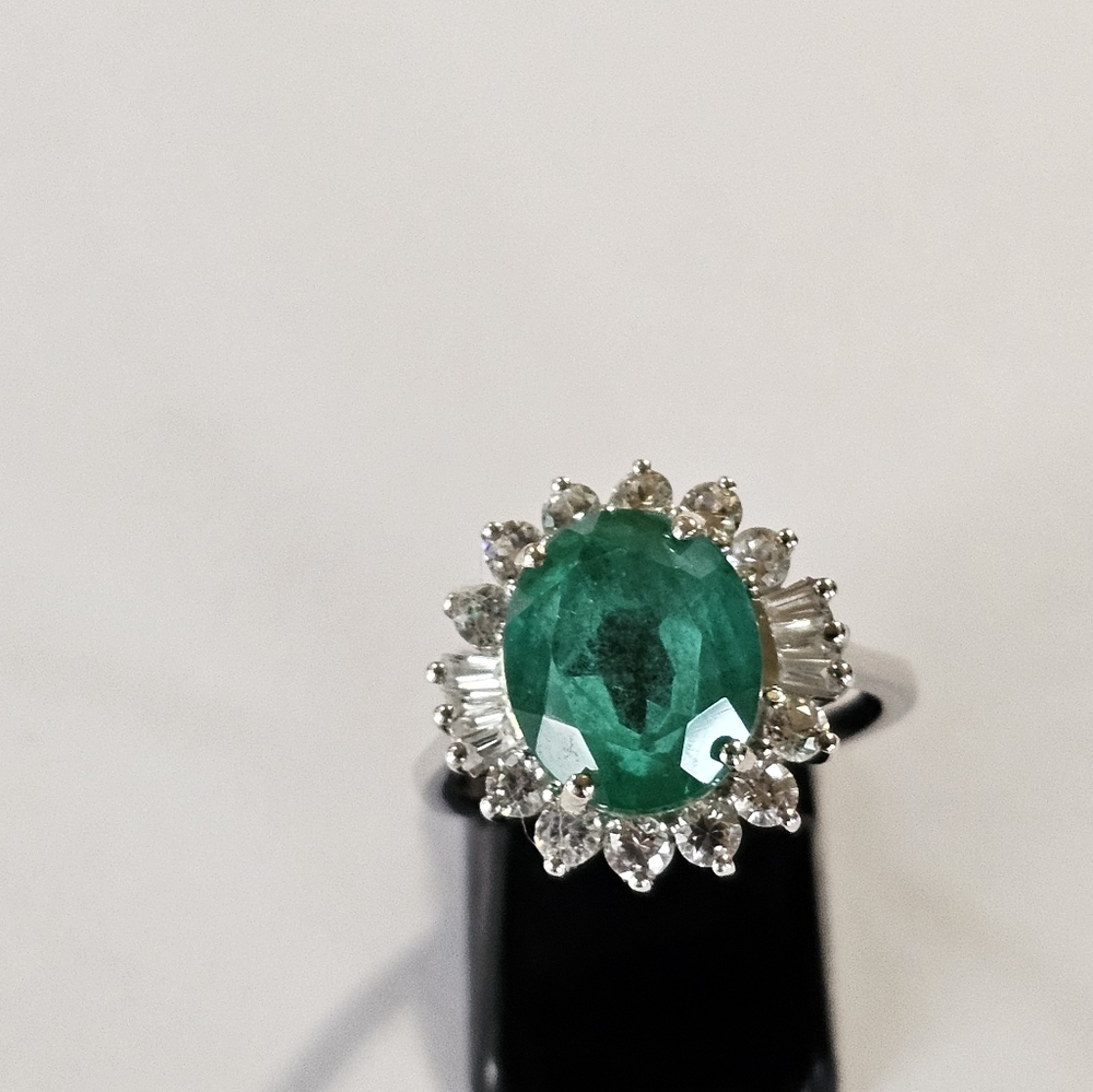 Genuine Emeraldine Quartz & White Zircon Ring Platinum over 925!! ✨️ Siz… - Picture 10 of 16
